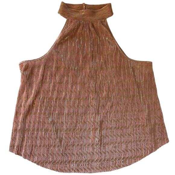 Anthropologie Vickie Pink Metallic Gold Pleated Halter Button Back Top Size‎ S - Picture 1 of 5